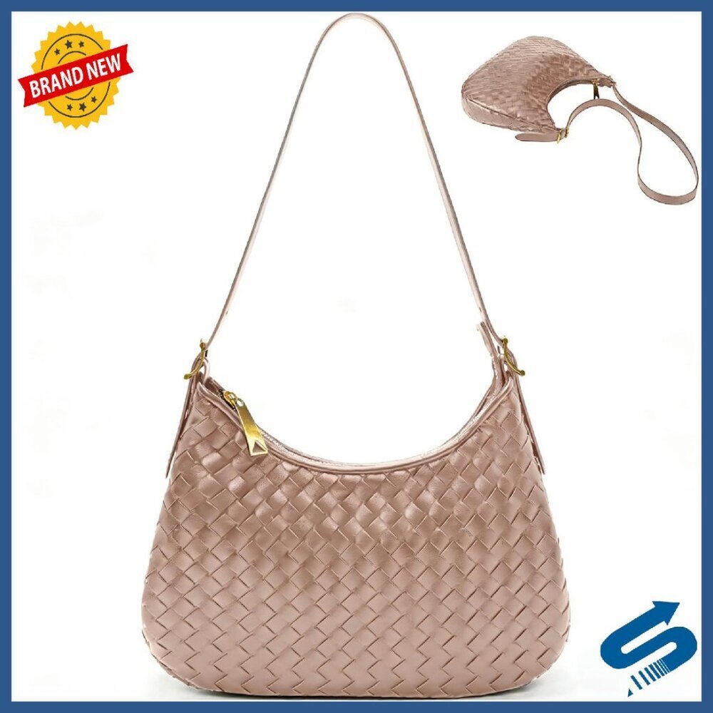 Woven Leather Crossbody Bag with Zipper Adjustable Strap Lightweight Tote